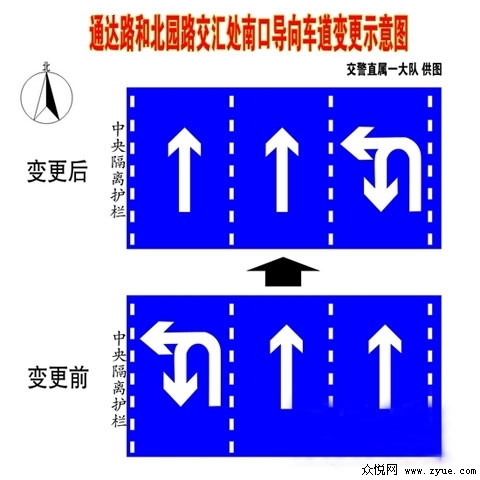 通达路与北园路交汇处南口导向车道